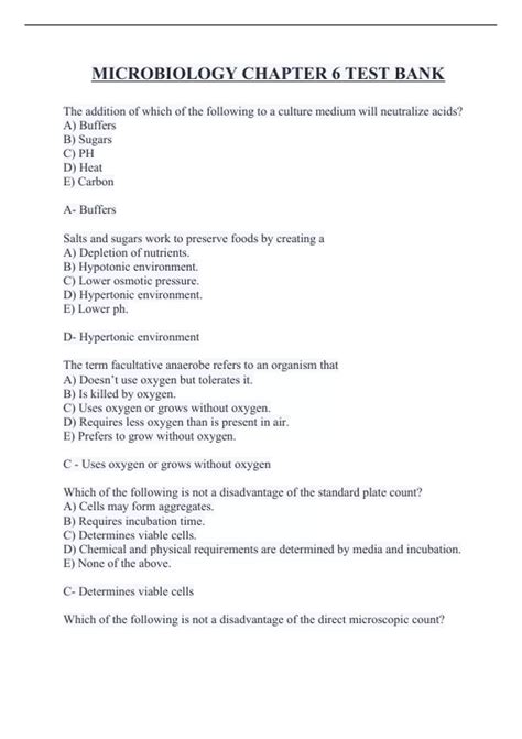 Read Online Microbiology Chapter 6 Test 