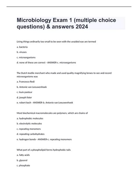 Read Microbiology Exam Multiple Choice Questions And Answers 