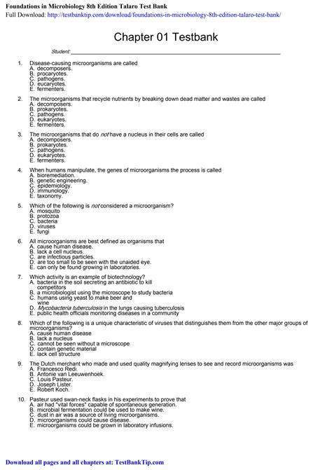 Full Download Microbiology Self Quizzes 8Th Edition 