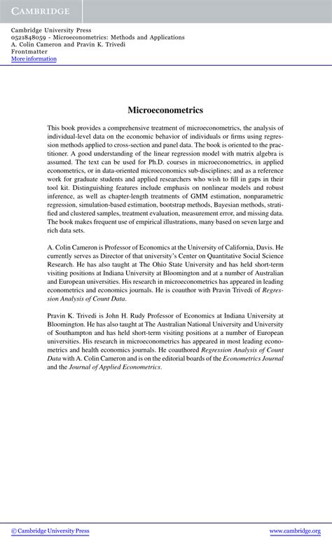 Microeconometrics Methods And Applications