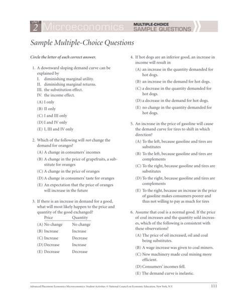 Microeconomics Multiple Choice