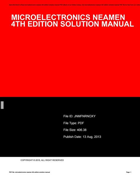 Read Microelectronics Neamen Solution Manual 4Th 
