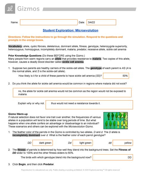 Microevolution Gizmo Answers