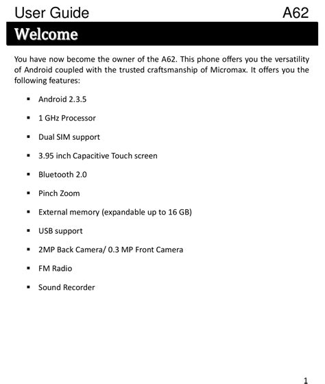 Download Micromax Bolt A62 User Guide 