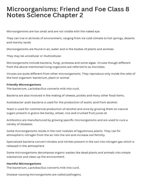 Microorganisms Friend And Foe Notes