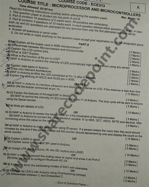 Microprocessor And Microcontroller Question Paper For Eee