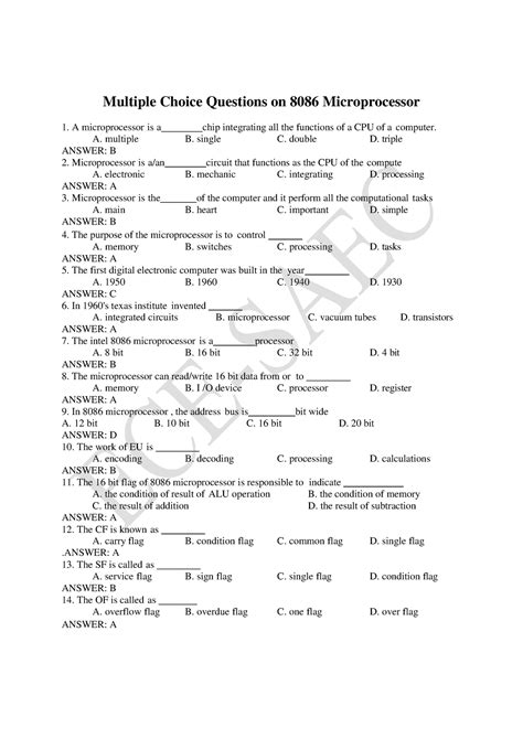 microprocessor multiple choice questions with answers