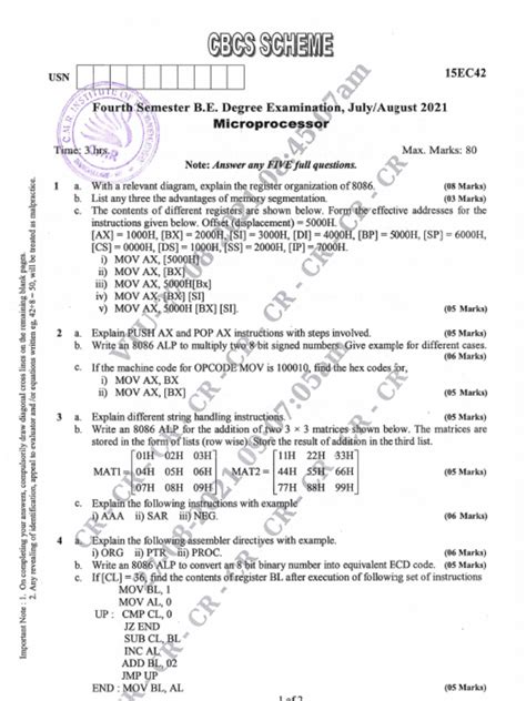 Read Microprocessor Question Paper Vtu 