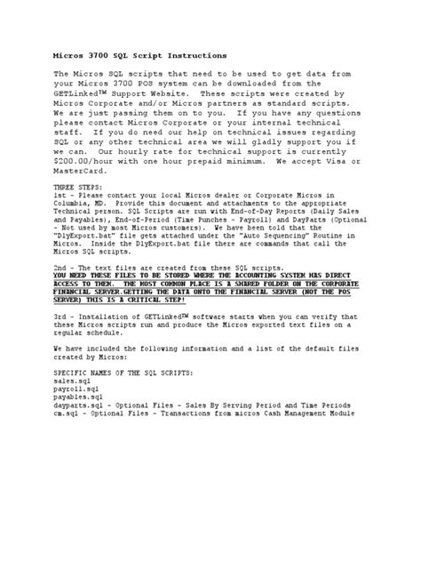 micros 3700 sql script instructions getlinked
