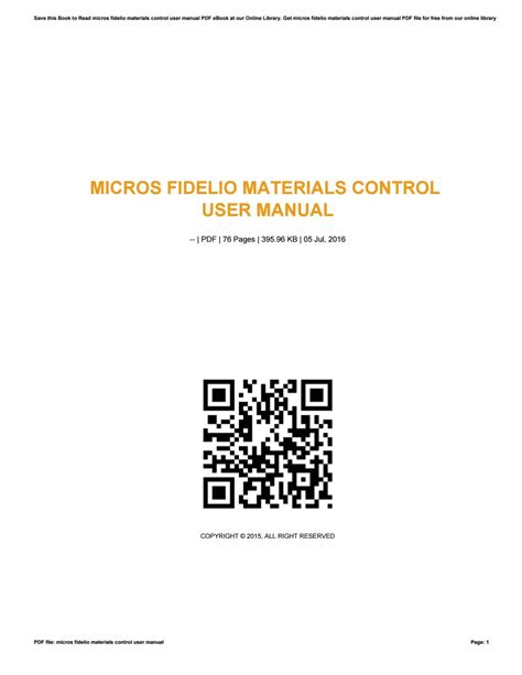 Download Micros Fidelio Materials Control User Guide 