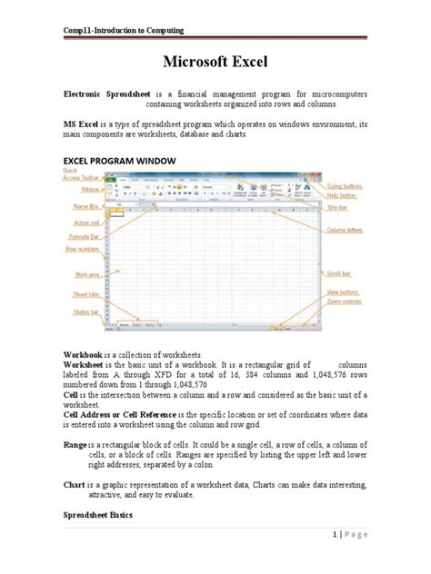 Microsoft Excel Handout