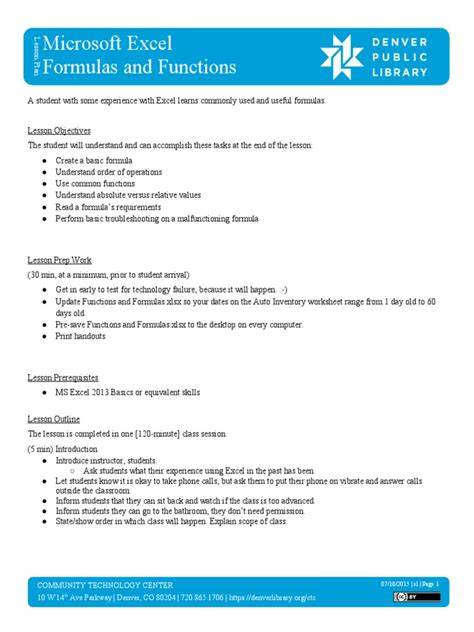 microsoft excel lesson plans for middle school