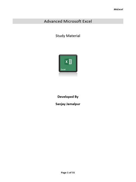 Microsoft Excel Study Material Basic