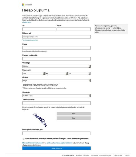 Microsoft Hesabı Oluştur