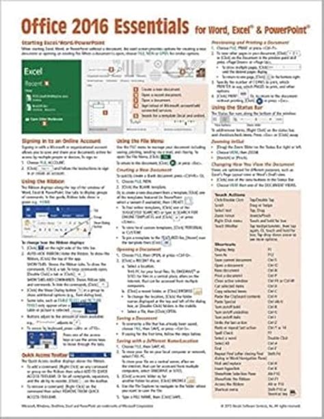 Microsoft Office 2016 Essentials Quick Reference Guide Windows Version Cheat Sheet Of Instructions Tips Shortcuts Laminated Card