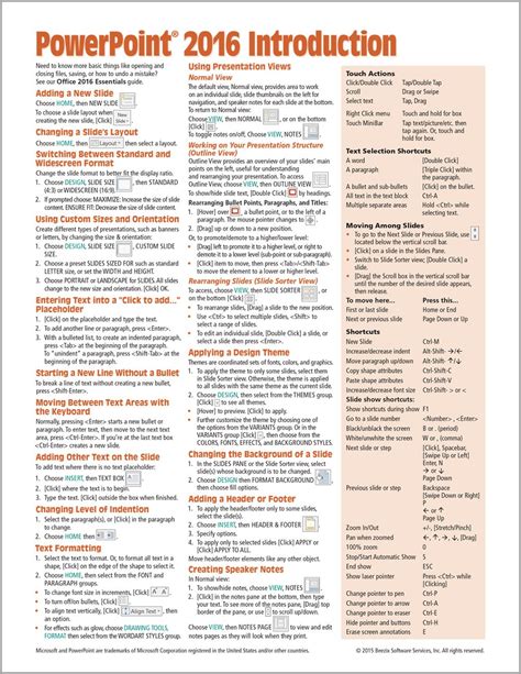 Microsoft Powerpoint 2016 Introduction Quick Reference Guide Windows Version Cheat Sheet Of Instructions Tips Shortcuts Laminated Card