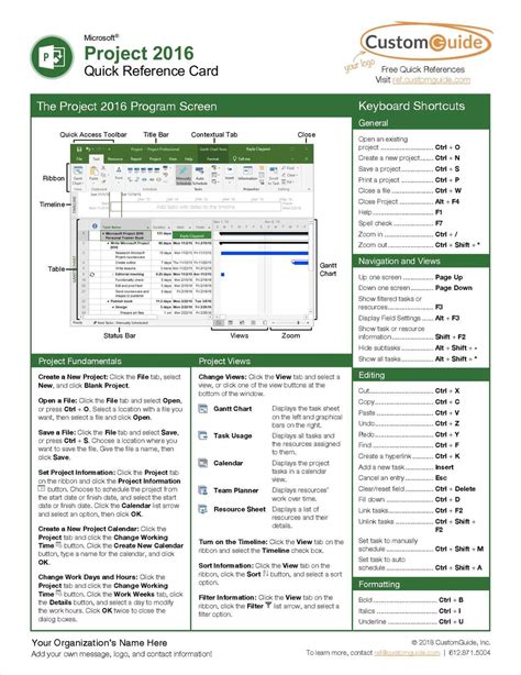 Microsoft Project 2016 Quick Reference Guide Managing Complexity Windows Version Cheat Sheet Of Instructions Tips Shortcuts Laminated Card