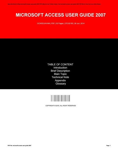 Download Microsoft Access User Guide 2007 