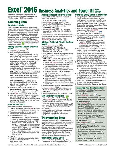 Full Download Microsoft Excel 2016 Business Analytics Power Bi Quick Reference Guide 2017 Ed 4 Page Cheat Sheet Of Instructions Tips Shortcuts Laminated Guide 