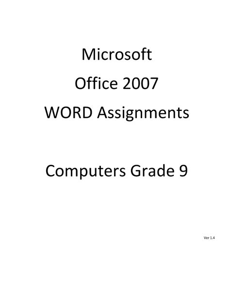 Download Microsoft Office 2007 Word Assignments Computers Grade 9 