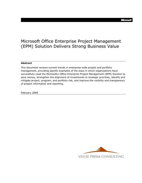 Read Online Microsoft Office Enterprise Project Management Value Prism 