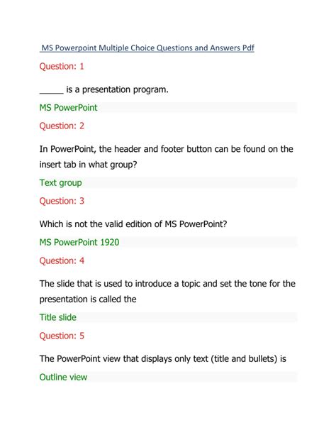 Full Download Microsoft Powerpoint Questions And Answers 