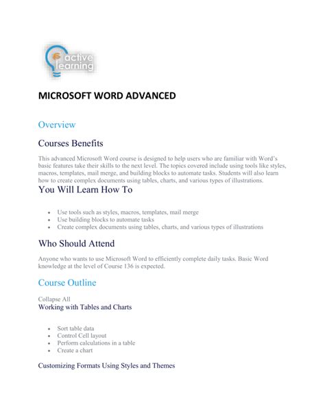 Full Download Microsoft Word Advanced Course Outline 