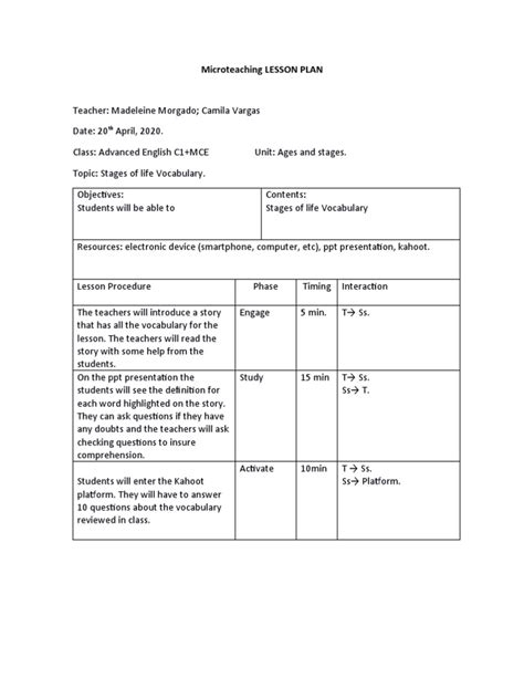 Microteaching Lesson Plan Of Bed Maths
