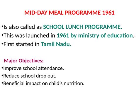 Mid Day Meal Programme 1961