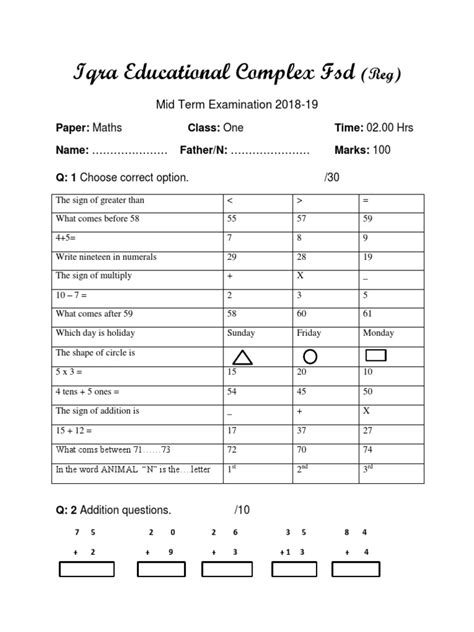 Mid Term Examination 2018 19