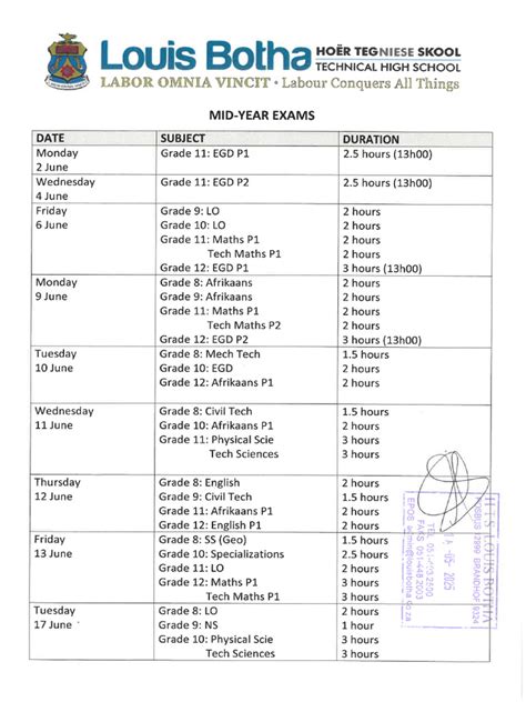 Mid Year Exam Timetable 2014 Limpopo
