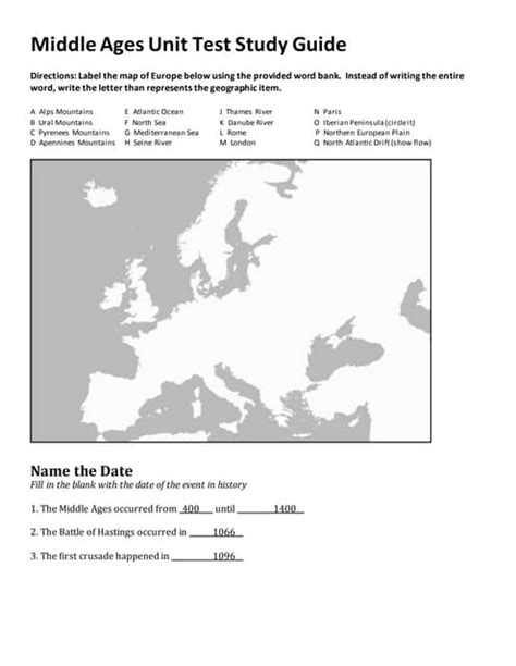 Middle Ages Unit Test Answers