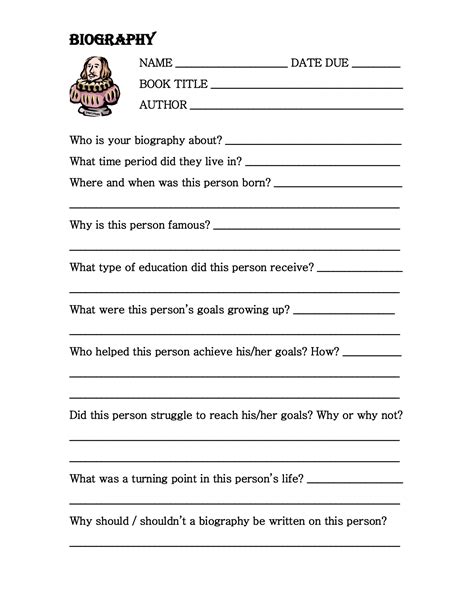 middle school biography book report template