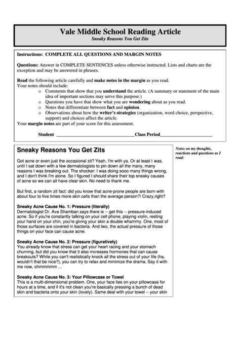 Middle School Reading Article