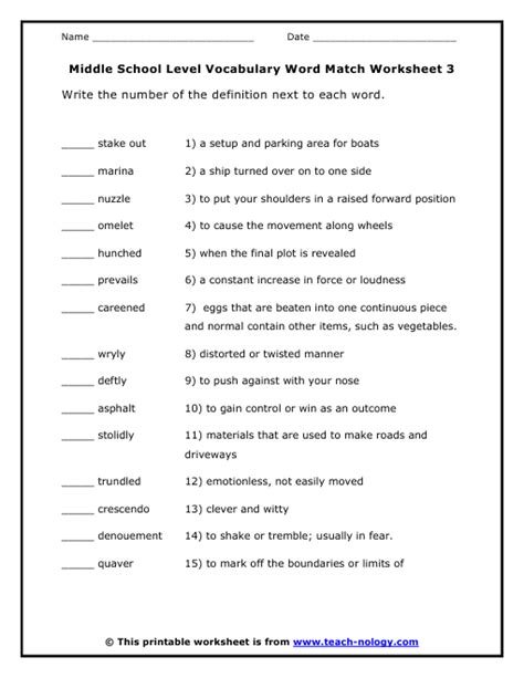 Middle School Vocabulary Worksheets Vocabulary Worksheet Middle School - Vocabulary Worksheet Middle School