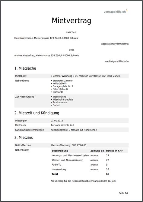 Mietvertrag Wohnung Pdf