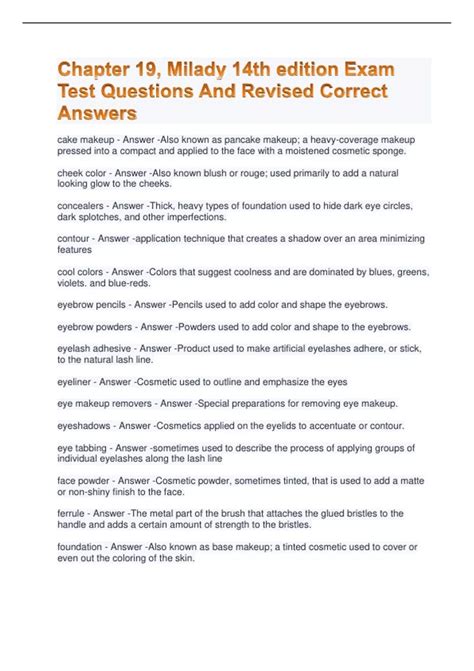 Milady Chapter 19 Test Answer Key