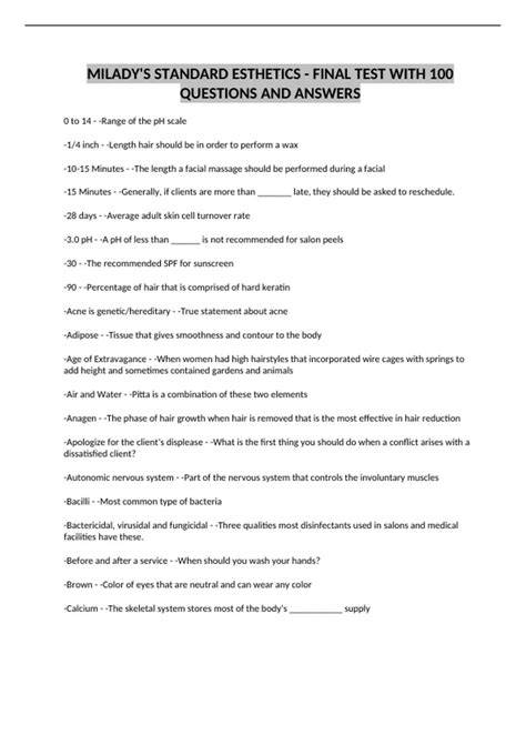 milady esthetics practice test