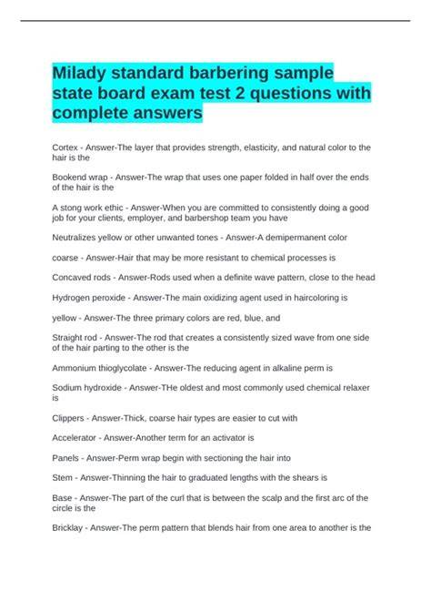 milady in standard test answer key