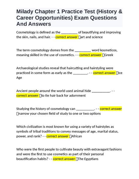Milady Test Answers