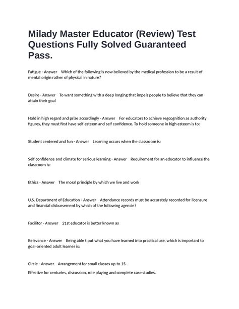 Full Download Milady Master Educator 2001 Answers 