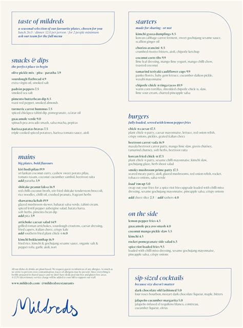 Mildreds Nutritional Information