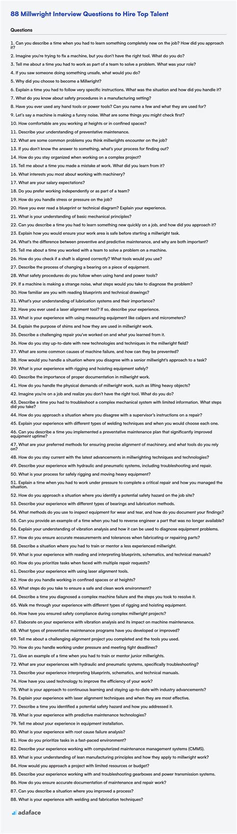 millwright interview questions answers