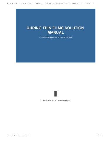 Full Download Milton Ohring Solutions Manual Thin Film File Type Pdf 