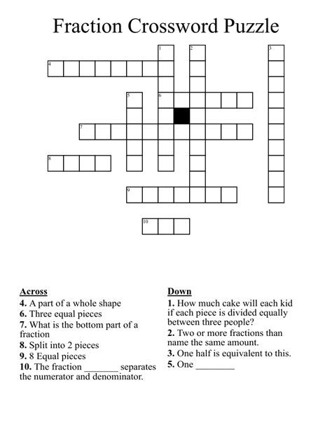 Min Fraction Crossword Clue Puzzlepageanswers Net Fractions Crossword - Fractions Crossword