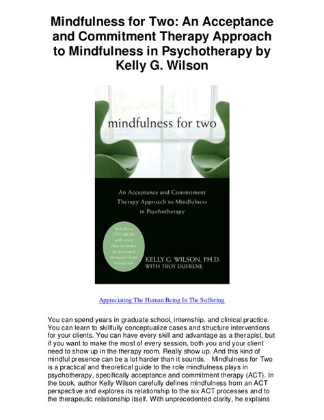 Mindfulness For Two An Acceptance And Commitment Therapy Approach To Mindfulness In Psychotherapy