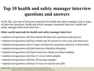 Read Mine Health And Safety Superintendent Interview Question And Answers 