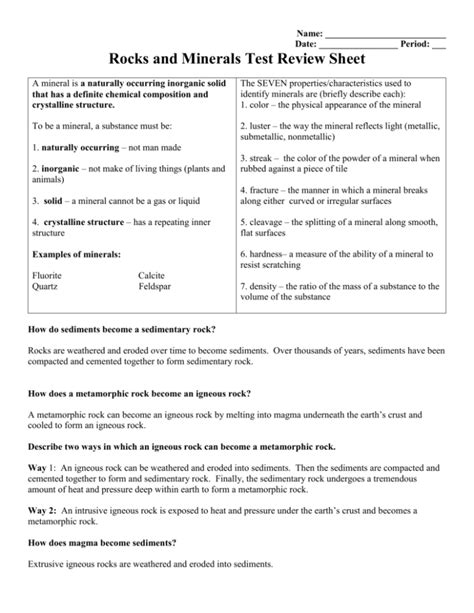 Minerals And Rocks Answer Key Teaching Resources Tpt Rock And Minerals Worksheet Answer Key - Rock And Minerals Worksheet Answer Key