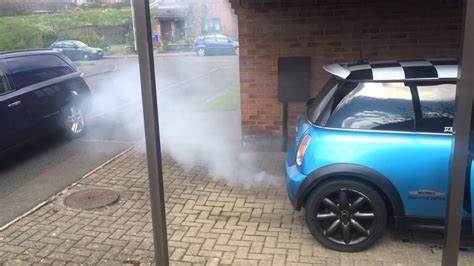 mini cooper white smoke from exhaust #carlover #carvlog