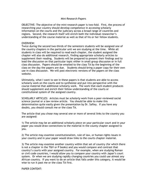 Read Online Mini Research Paper Example 